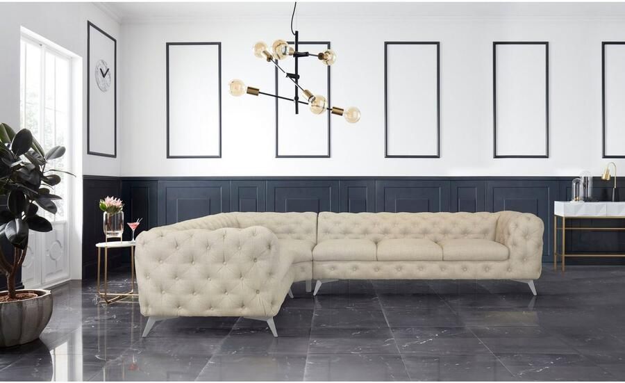 Leonique Chesterfield-bank Glynis L-vorm luxueuze capitonnage moderne chesterfield look kleur van de poten ter keuze - Foto 2