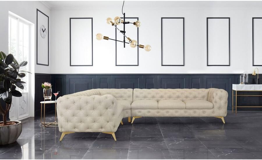 Leonique Chesterfield-bank Glynis L-vorm luxueuze capitonnage moderne chesterfield look kleur van de poten ter keuze - Foto 2