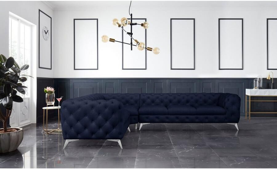Home affaire Chesterfield-bank Hoekbank GLYNIS L-vorm met golfvering afmetingen B D H 323 264 75cm luxueuze capitonnage moderne chesterfield look kleur van de poten ter keuze - Foto 3