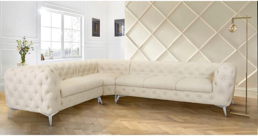 Leonique Chesterfield-bank Glynis L-vorm luxueuze capitonnage moderne chesterfield look kleur van de poten ter keuze - Foto 5