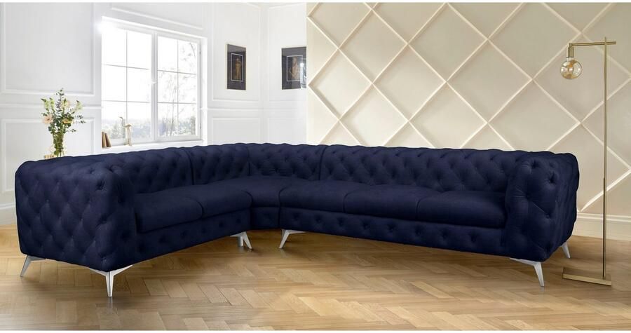 Leonique Chesterfield-bank Glynis L-vorm luxueuze capitonnage moderne chesterfield look kleur van de poten ter keuze - Foto 4