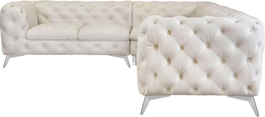 Leonique Chesterfield-bank Glynis L-vorm luxueuze capitonnage moderne chesterfield look kleur van de poten ter keuze - Foto 8