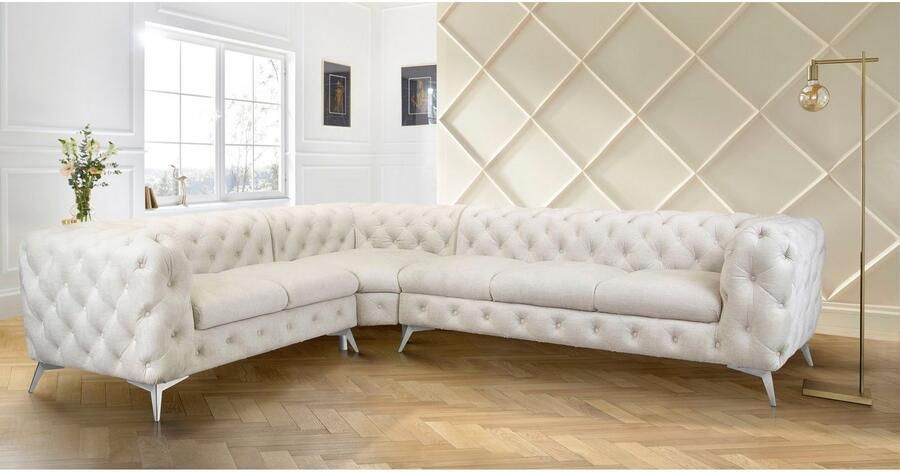 Leonique Chesterfield-bank Glynis L-vorm luxueuze capitonnage moderne chesterfield look kleur van de poten ter keuze - Foto 5