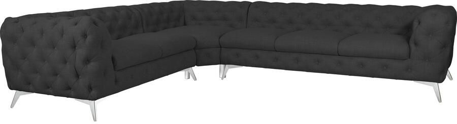 Leonique Chesterfield-bank Glynis L-vorm luxueuze capitonnage moderne chesterfield look kleur van de poten ter keuze - Foto 12