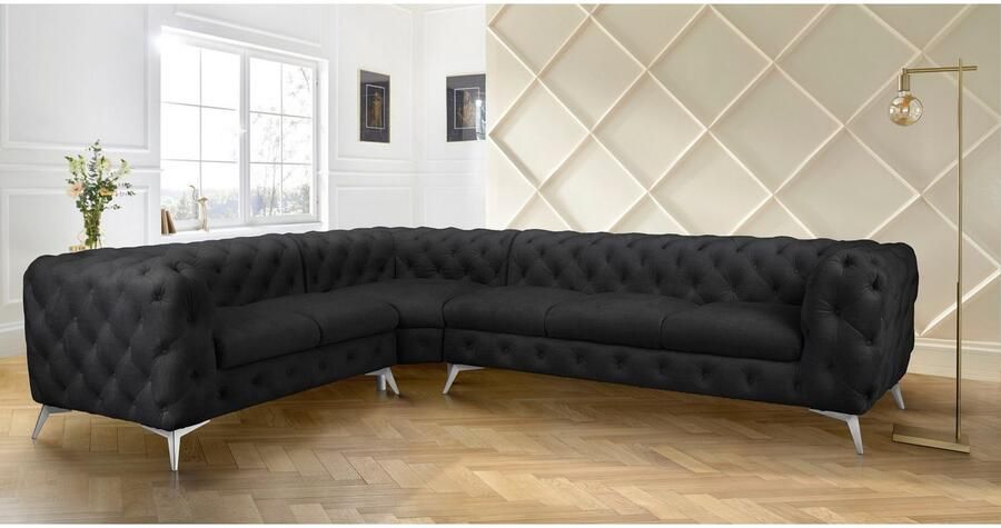 Leonique Chesterfield-bank Glynis L-vorm luxueuze capitonnage moderne chesterfield look kleur van de poten ter keuze - Foto 4