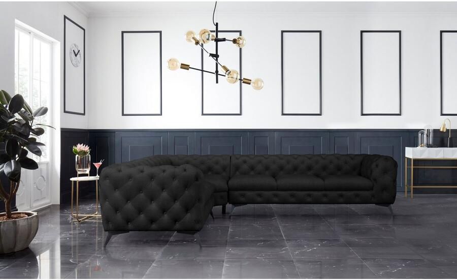 Home affaire Chesterfield-bank Hoekbank GLYNIS L-vorm met golfvering afmetingen B D H 323 264 75cm luxueuze capitonnage moderne chesterfield look kleur van de poten ter keuze - Foto 3