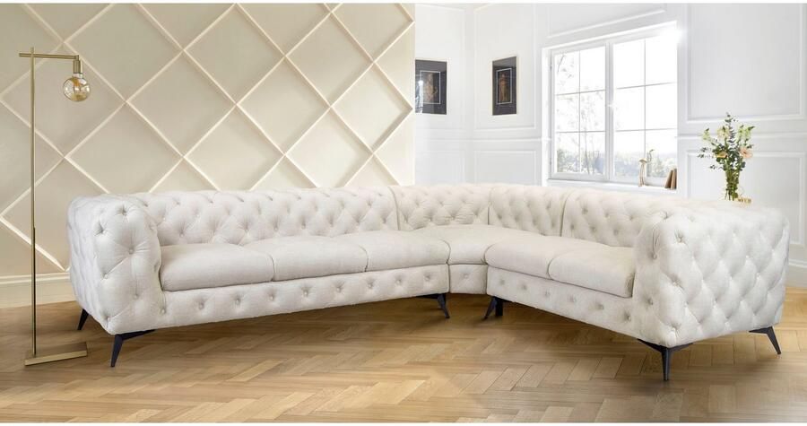 Leonique Chesterfield-bank Glynis L-vorm luxueuze capitonnage moderne chesterfield look kleur van de poten ter keuze - Foto 5