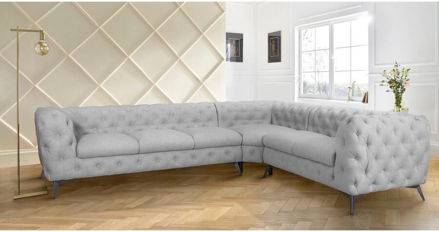 Leonique Chesterfield-bank Glynis L-vorm luxueuze capitonnage moderne chesterfield look kleur van de poten ter keuze - Foto 5