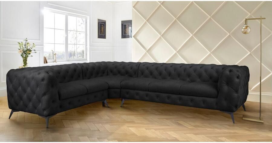 Leonique Chesterfield-bank Glynis L-vorm luxueuze capitonnage moderne chesterfield look kleur van de poten ter keuze - Foto 4