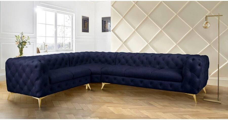 Leonique Chesterfield-bank Glynis L-vorm luxueuze capitonnage moderne chesterfield look kleur van de poten ter keuze - Foto 4