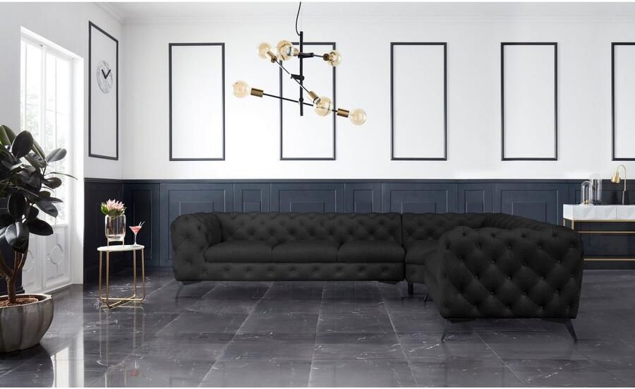 Home affaire Chesterfield-bank Hoekbank GLYNIS L-vorm met golfvering afmetingen B D H 323 264 75cm luxueuze capitonnage moderne chesterfield look kleur van de poten ter keuze - Foto 3