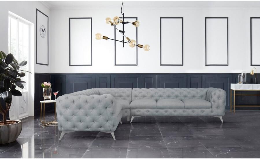 Leonique Chesterfield-bank Glynis L-vorm luxueuze capitonnage moderne chesterfield look kleur van de poten ter keuze - Foto 2