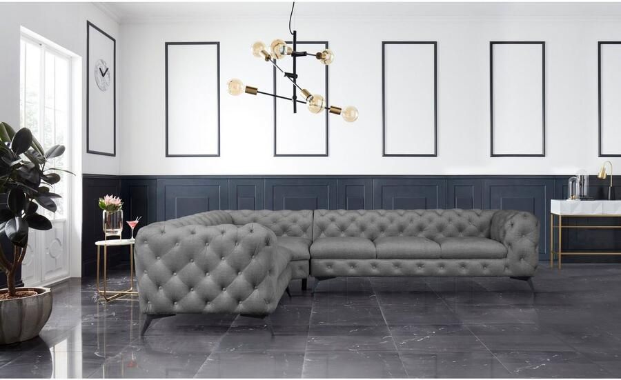 Leonique Chesterfield-bank Glynis L-vorm luxueuze capitonnage moderne chesterfield look kleur van de poten ter keuze - Foto 2