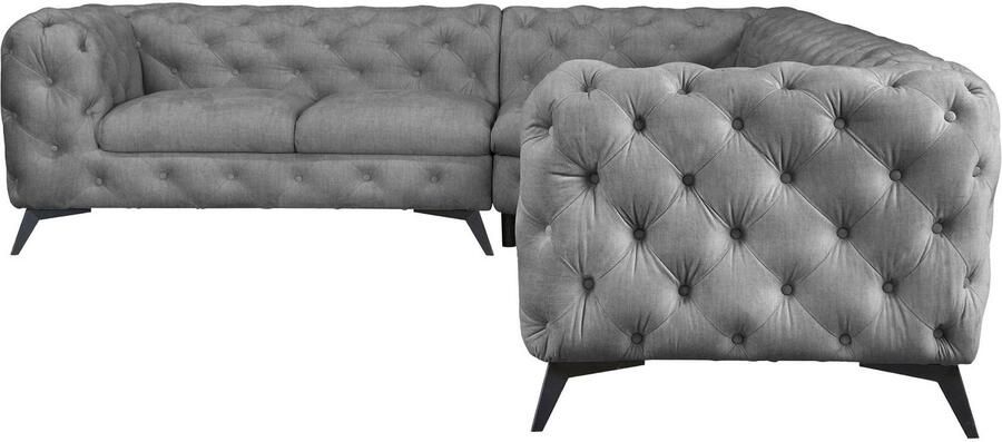 Leonique Chesterfield-bank Glynis L-vorm luxueuze capitonnage moderne chesterfield look kleur van de poten ter keuze - Foto 8