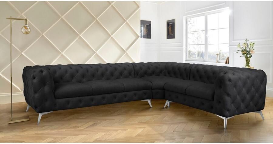 Leonique Chesterfield-bank Glynis L-vorm luxueuze capitonnage moderne chesterfield look kleur van de poten ter keuze - Foto 4