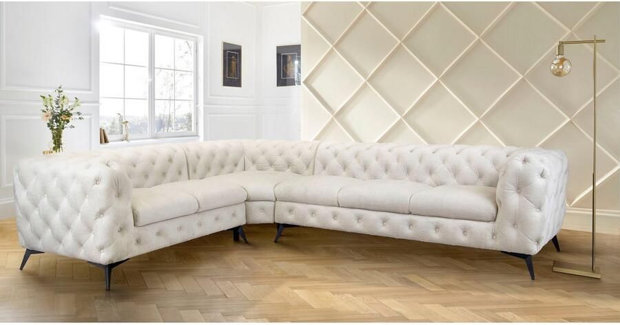 Leonique Chesterfield-bank Glynis L-vorm luxueuze capitonnage moderne chesterfield look kleur van de poten ter keuze - Foto 5