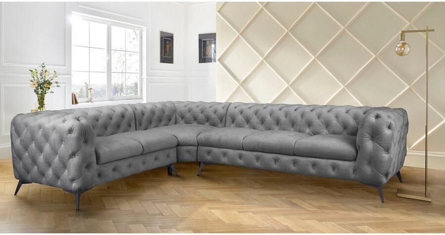 Leonique Chesterfield-bank Glynis L-vorm luxueuze capitonnage moderne chesterfield look kleur van de poten ter keuze - Foto 5