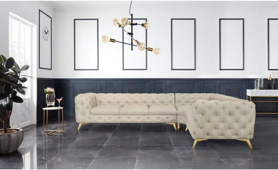 Leonique Chesterfield-bank Glynis L-vorm luxueuze capitonnage moderne chesterfield look kleur van de poten ter keuze - Foto 2