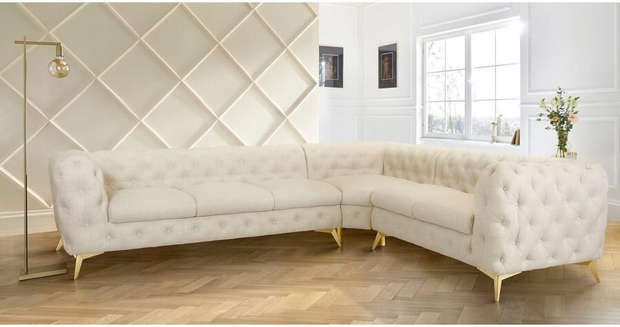 Leonique Chesterfield-bank Glynis L-vorm luxueuze capitonnage moderne chesterfield look kleur van de poten ter keuze - Foto 5