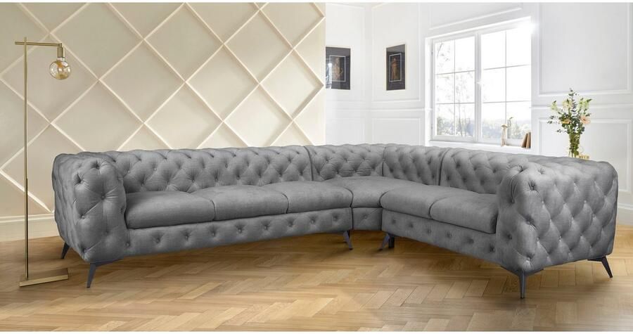 Leonique Chesterfield-bank Glynis L-vorm luxueuze capitonnage moderne chesterfield look kleur van de poten ter keuze - Foto 4