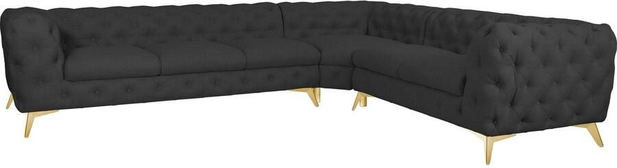 Leonique Chesterfield-bank Glynis L-vorm luxueuze capitonnage moderne chesterfield look kleur van de poten ter keuze - Foto 12