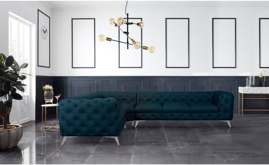 Home affaire Chesterfield-bank Hoekbank GLYNIS L-vorm met golfvering afmetingen B D H 323 264 75cm luxueuze capitonnage moderne chesterfield look kleur van de poten ter keuze - Foto 3
