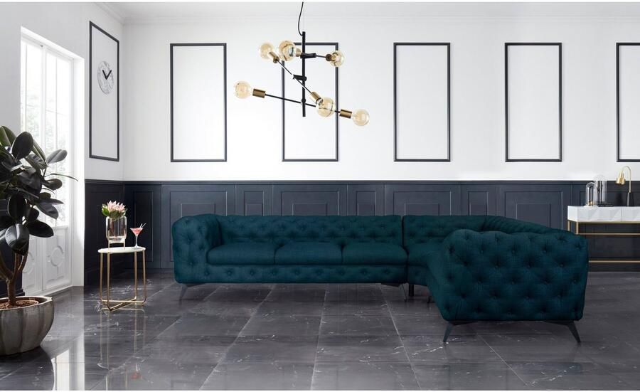 Home affaire Chesterfield-bank Hoekbank GLYNIS L-vorm met golfvering afmetingen B D H 323 264 75cm luxueuze capitonnage moderne chesterfield look kleur van de poten ter keuze - Foto 3