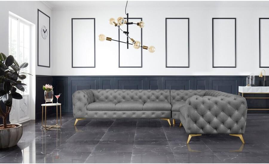 Home affaire Chesterfield-bank Hoekbank GLYNIS L-vorm met golfvering afmetingen B D H 323 264 75cm luxueuze capitonnage moderne chesterfield look kleur van de poten ter keuze - Foto 3