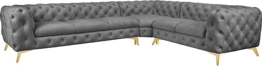 Leonique Chesterfield-bank Glynis L-vorm luxueuze capitonnage moderne chesterfield look kleur van de poten ter keuze - Foto 12