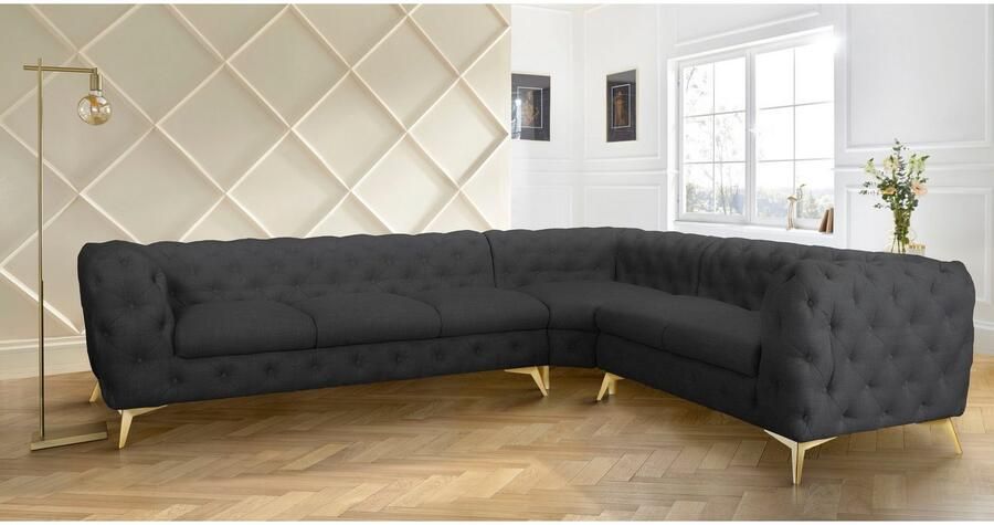 Leonique Chesterfield-bank Glynis L-vorm luxueuze capitonnage moderne chesterfield look kleur van de poten ter keuze - Foto 4