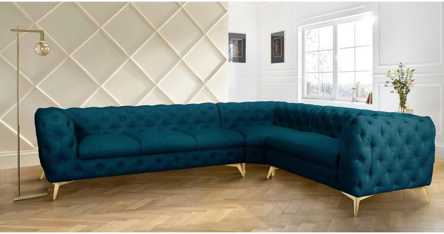 Leonique Chesterfield-bank Glynis L-vorm luxueuze capitonnage moderne chesterfield look kleur van de poten ter keuze - Foto 4