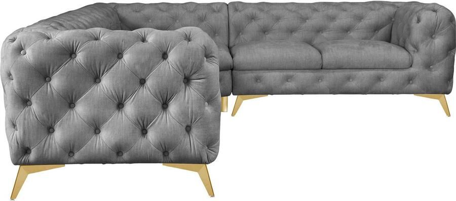 Leonique Chesterfield-bank Glynis L-vorm luxueuze capitonnage moderne chesterfield look kleur van de poten ter keuze - Foto 7