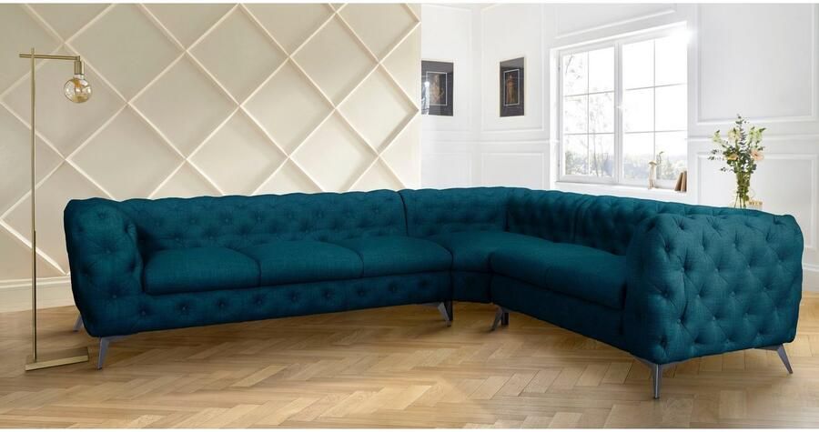 Leonique Chesterfield-bank Glynis L-vorm luxueuze capitonnage moderne chesterfield look kleur van de poten ter keuze - Foto 4