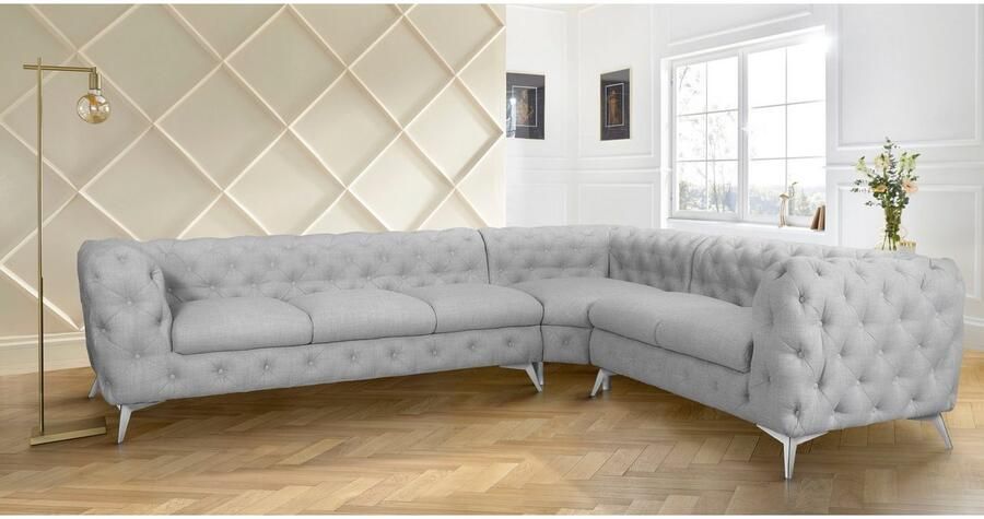 Leonique Chesterfield-bank Glynis L-vorm luxueuze capitonnage moderne chesterfield look kleur van de poten ter keuze - Foto 5