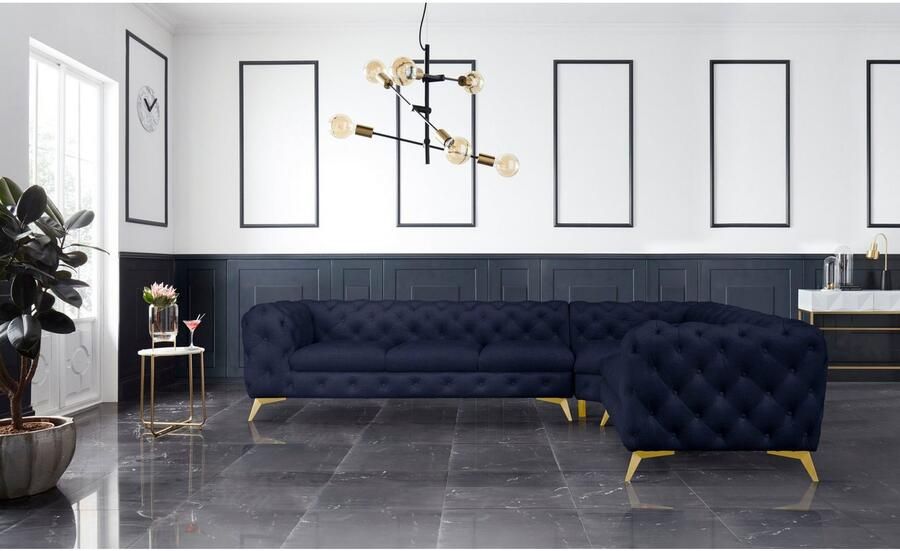 Home affaire Chesterfield-bank Hoekbank GLYNIS L-vorm met golfvering afmetingen B D H 323 264 75cm luxueuze capitonnage moderne chesterfield look kleur van de poten ter keuze - Foto 3