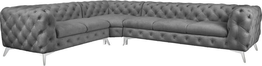 Leonique Chesterfield-bank Glynis L-vorm luxueuze capitonnage moderne chesterfield look kleur van de poten ter keuze - Foto 13