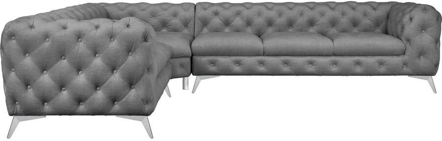 Leonique Chesterfield-bank Glynis L-vorm luxueuze capitonnage moderne chesterfield look kleur van de poten ter keuze - Foto 9