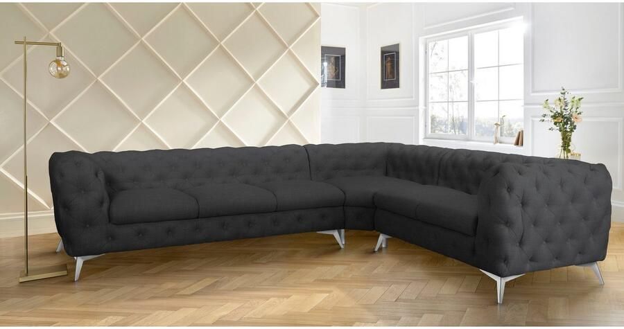 Leonique Chesterfield-bank Glynis L-vorm luxueuze capitonnage moderne chesterfield look kleur van de poten ter keuze - Foto 4