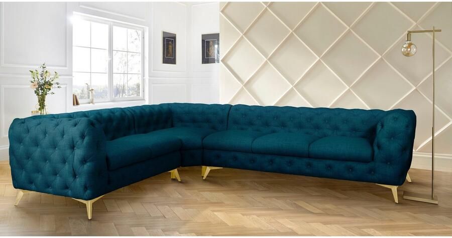 Leonique Chesterfield-bank Glynis L-vorm luxueuze capitonnage moderne chesterfield look kleur van de poten ter keuze - Foto 4