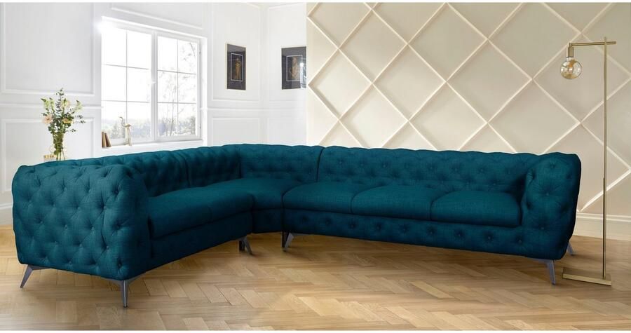 Leonique Chesterfield-bank Glynis L-vorm luxueuze capitonnage moderne chesterfield look kleur van de poten ter keuze - Foto 4