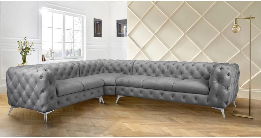 Leonique Chesterfield-bank Glynis L-vorm luxueuze capitonnage moderne chesterfield look kleur van de poten ter keuze - Foto 5