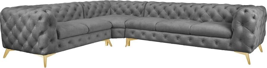 Leonique Chesterfield-bank Glynis L-vorm luxueuze capitonnage moderne chesterfield look kleur van de poten ter keuze - Foto 14