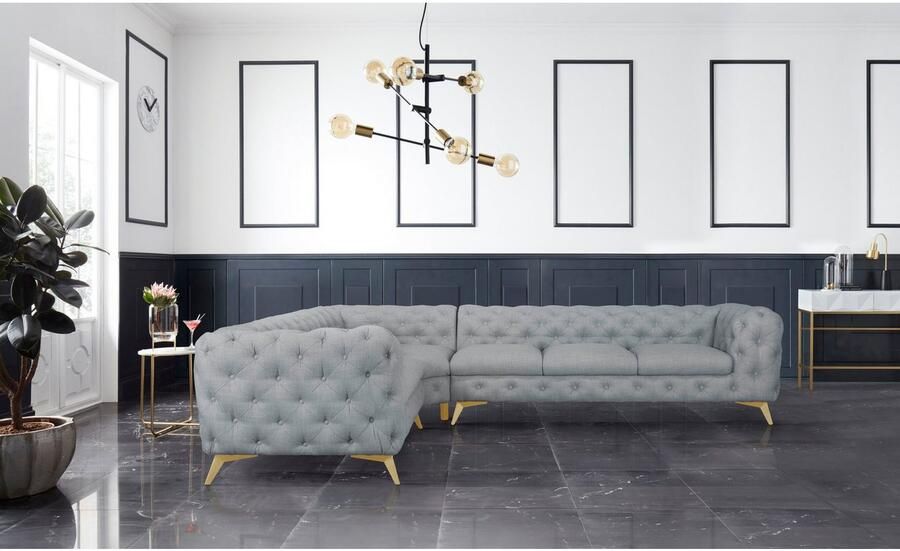 Leonique Chesterfield-bank Glynis L-vorm luxueuze capitonnage moderne chesterfield look kleur van de poten ter keuze - Foto 2
