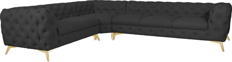 Home affaire Chesterfield-bank Hoekbank GLYNIS L-vorm met golfvering afmetingen B D H 323 264 75cm luxueuze capitonnage moderne chesterfield look kleur van de poten ter keuze - Foto 6
