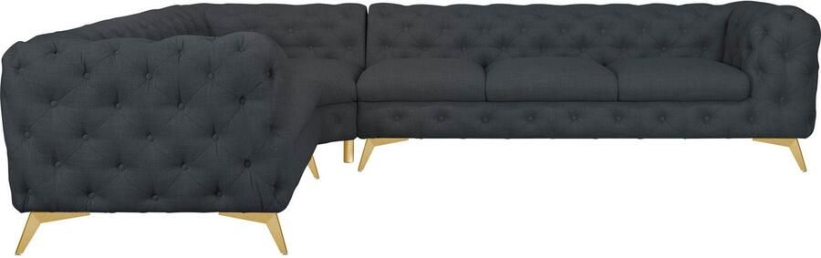 Home affaire Chesterfield-bank Hoekbank GLYNIS L-vorm met golfvering afmetingen B D H 323 264 75cm luxueuze capitonnage moderne chesterfield look kleur van de poten ter keuze - Foto 5