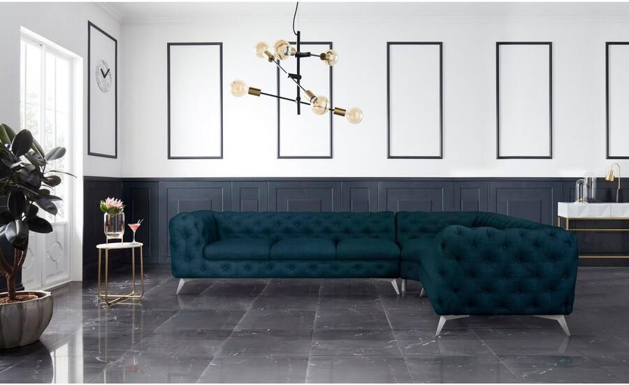 Home affaire Chesterfield-bank Hoekbank GLYNIS L-vorm met golfvering afmetingen B D H 323 264 75cm luxueuze capitonnage moderne chesterfield look kleur van de poten ter keuze - Foto 3