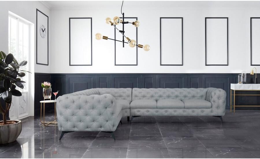 Leonique Chesterfield-bank Glynis L-vorm luxueuze capitonnage moderne chesterfield look kleur van de poten ter keuze - Foto 2