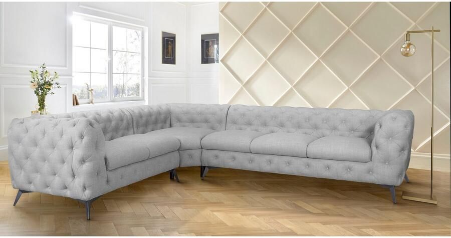 Leonique Chesterfield-bank Glynis L-vorm luxueuze capitonnage moderne chesterfield look kleur van de poten ter keuze - Foto 5