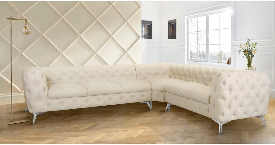 Leonique Chesterfield-bank Glynis L-vorm luxueuze capitonnage moderne chesterfield look kleur van de poten ter keuze - Foto 5