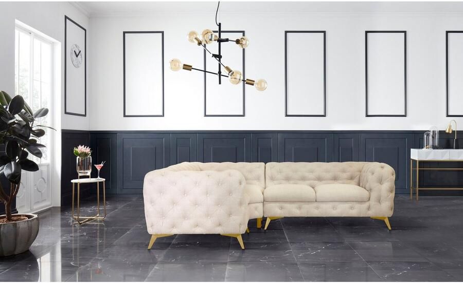 Leonique Chesterfield-bank Glynis L-vorm luxueuze capitonnage moderne chesterfield look kleur van de poten ter keuze - Foto 2